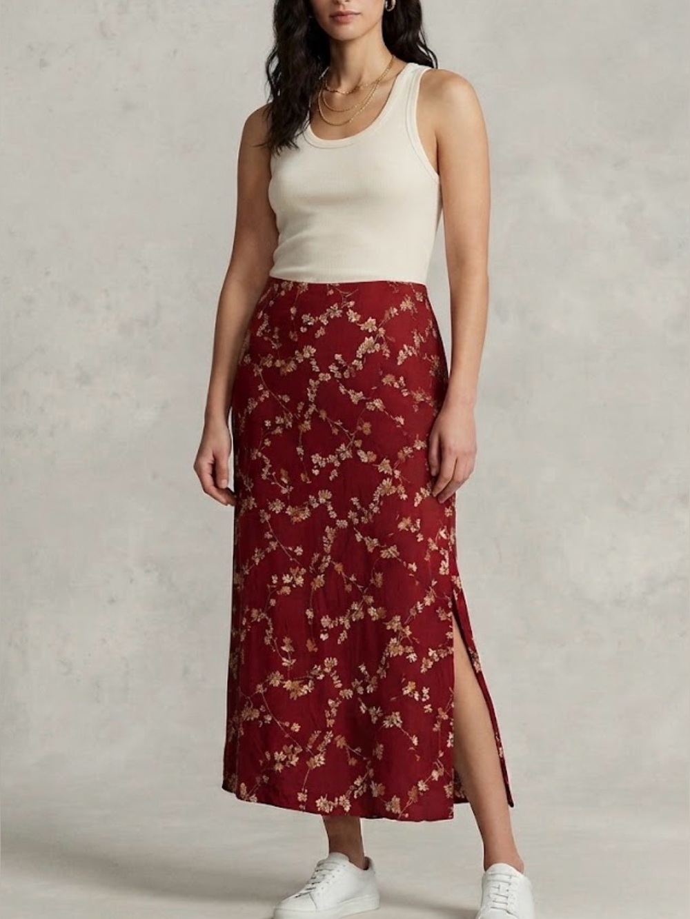 Vintage Norton Floral Skirt Large Red Tan Cream Cottagecore Grunge
